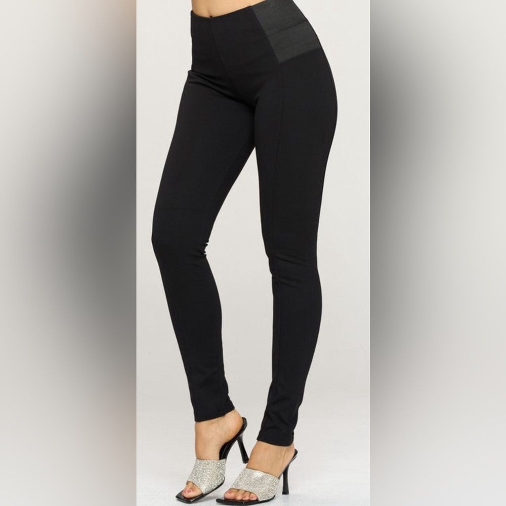 Zara Basic Black Ponte Leggings with Elastic Panel ZARA Elastic Panel Leggings